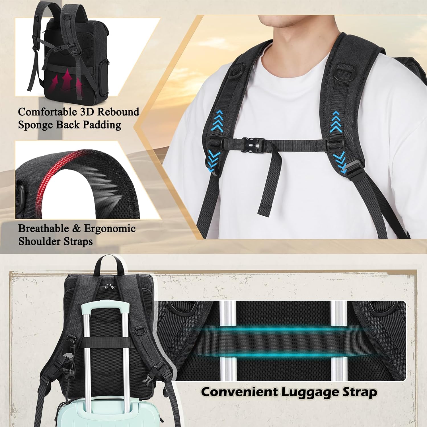 RAINSMORE Camera Bag Backpack for DSLR/SLR Mirrorless 15.6 Inch Laptop Camera Back Pack for Photographers Anti-Theft Photography Bags Case with Tripod Holder & Rain Cover, Black - Image 8